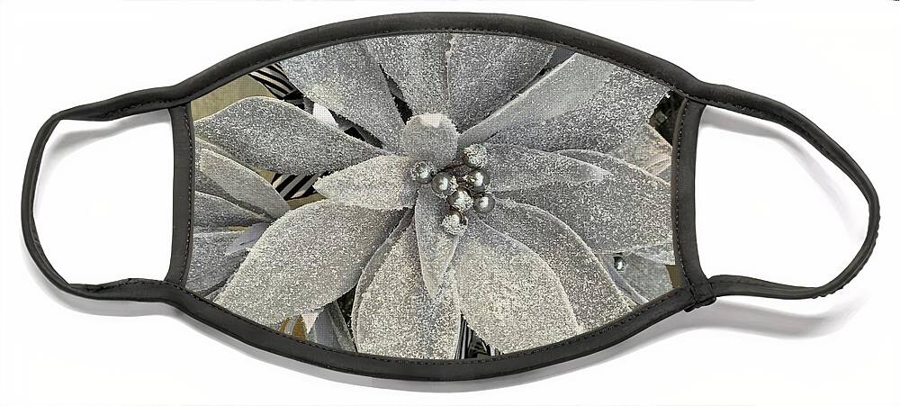 Silver Face Mask featuring the photograph Silver Sparkling Poinsettia by Brenna Woods