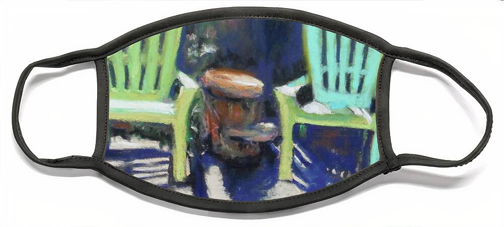 Green Chairs Face Mask featuring the pastel Sit Awhile by Sandra Lee Scott