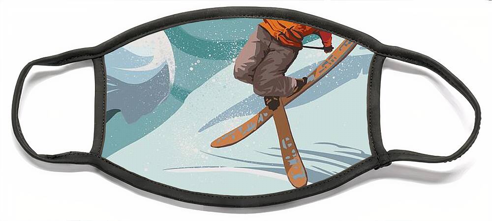 Skiing Face Mask featuring the painting Ski Freestyler by Sassan Filsoof