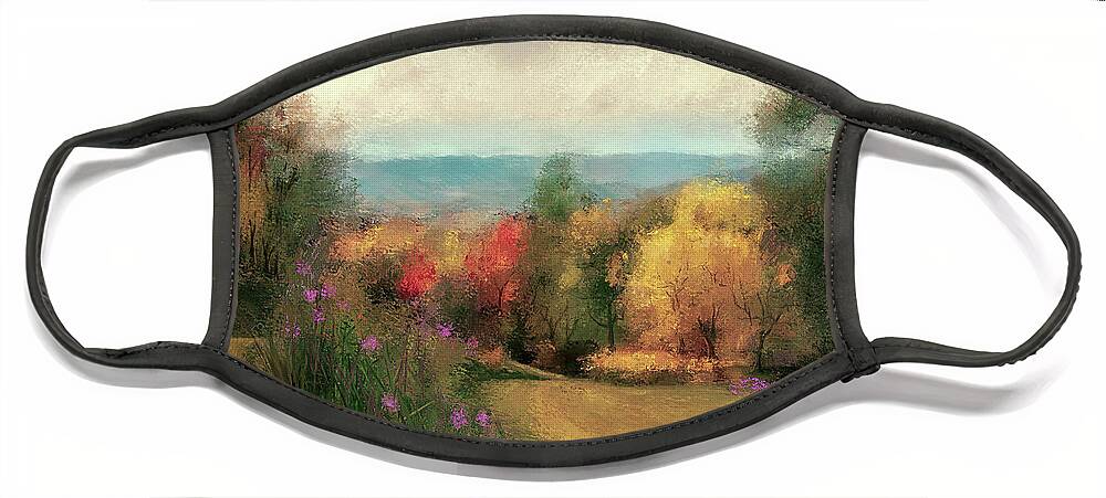 Autumn Face Mask featuring the digital art Ski Slopes Off Season by Lois Bryan