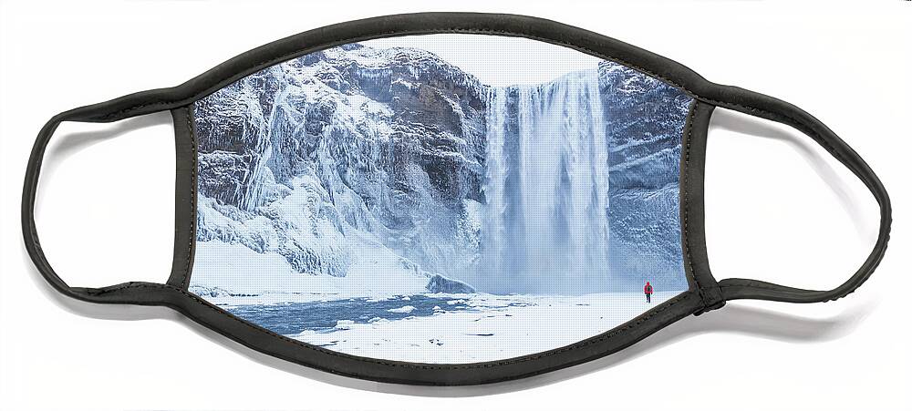 Skogafoss Face Mask featuring the photograph Skogafoss waterfall, Iceland by Neale And Judith Clark