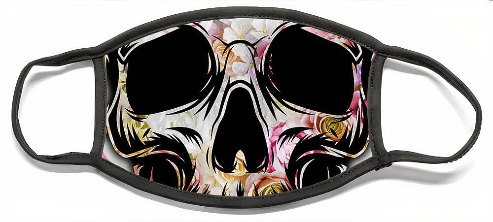 Skull Face Mask featuring the painting Skull Flowers Floral by Tony Rubino