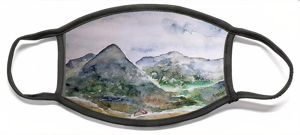 Watercolor Face Mask featuring the painting Skye Valley by John Klobucher