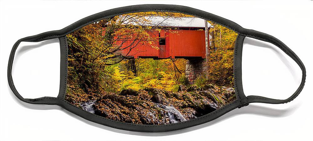 “covered Bridge” Face Mask featuring the photograph Slaughterhouse Covered Bridge by Scenic Vermont Photography