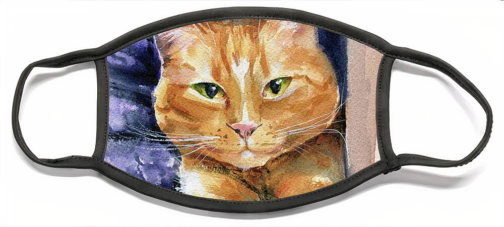 Sleepy Kitten Face Mask featuring the painting Sleepy Ginger Kitty Painting by Dora Hathazi Mendes
