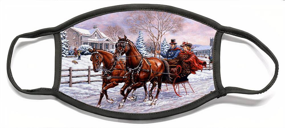 Christmas Face Mask featuring the painting Sleigh Ride by Richard De Wolfe
