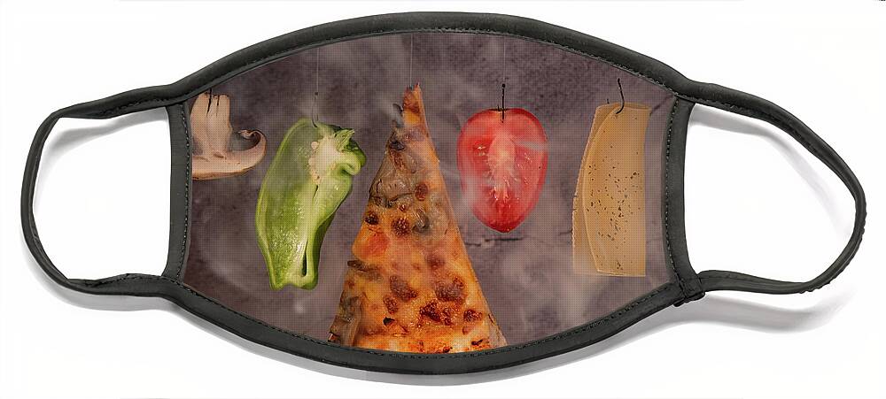 Pizza Face Mask featuring the photograph Slice of mozzarella pizza tomato cheese peeper and mushroom ingredients by Michalakis Ppalis