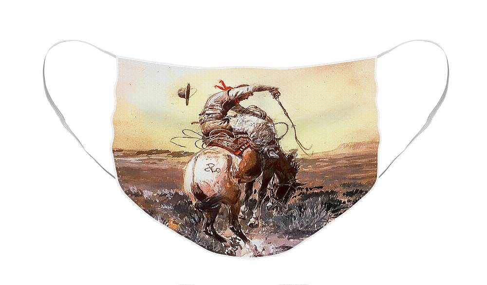 Charles Russell Face Mask featuring the painting Slick Rider by Charles Russell