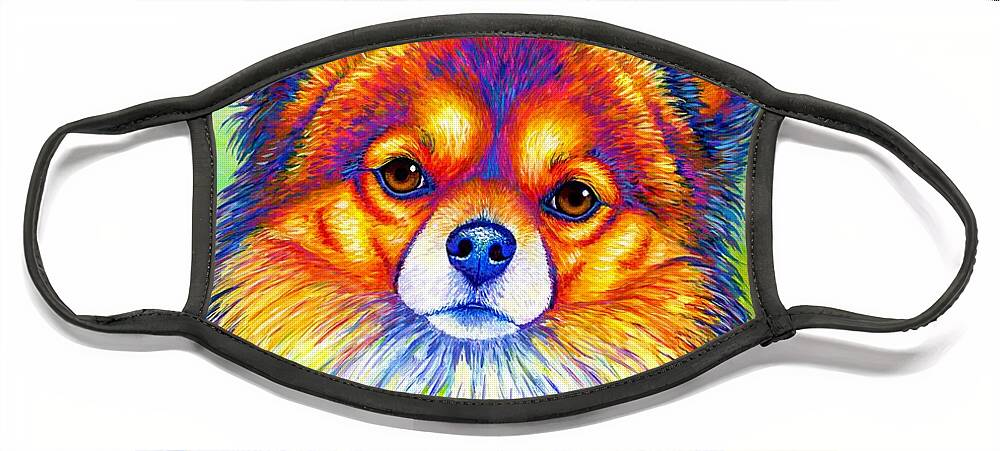 Chihuahua Face Mask featuring the painting Small and Sassy - Colorful Rainbow Chihuahua Dog by Rebecca Wang