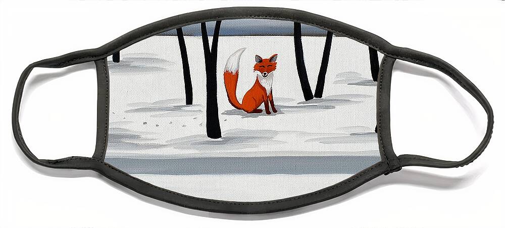 Fox Face Mask featuring the painting Smiling Fox  woodland animal cute by Debbie Criswell