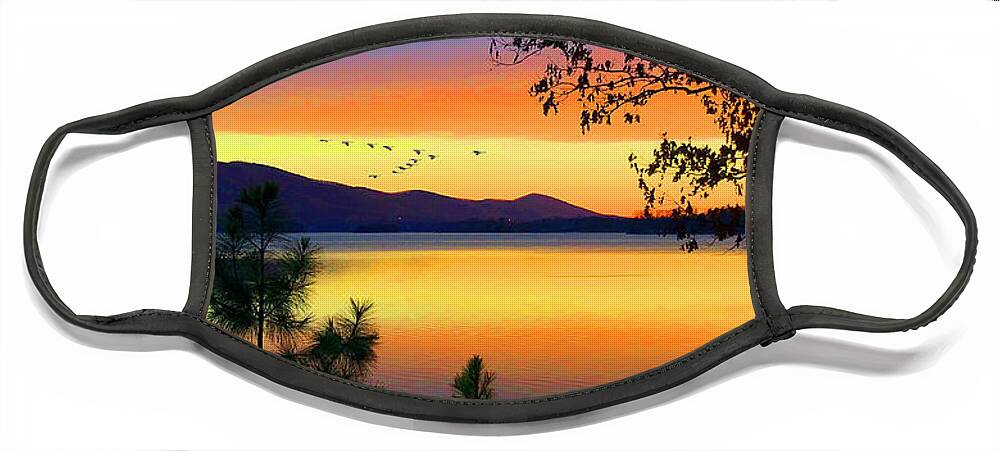 Smith Mountain Lake Face Mask featuring the photograph Smith Mountain Lake Geese Sunset by The James Roney Collection