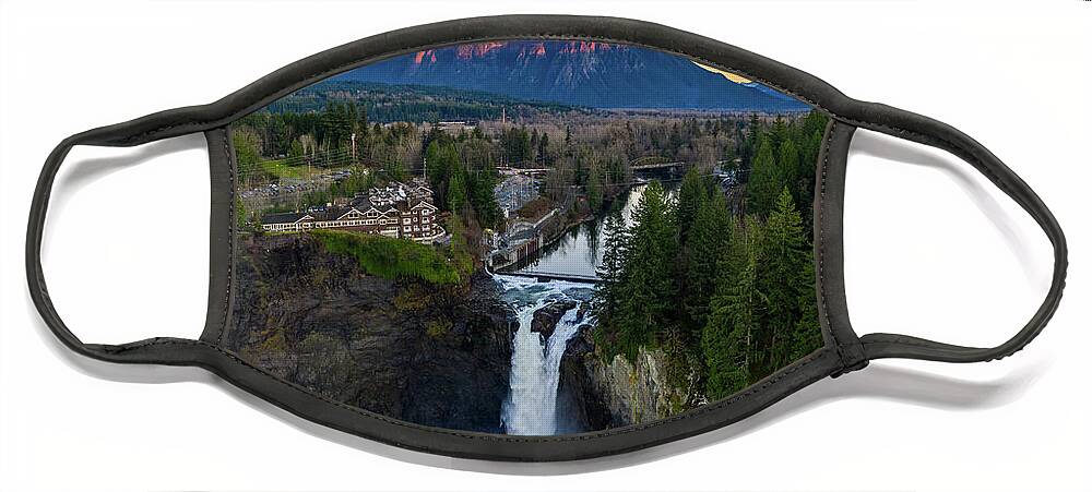 Aerial Face Mask featuring the photograph Snoqualmie Falls Winter 2 by Clinton Ward