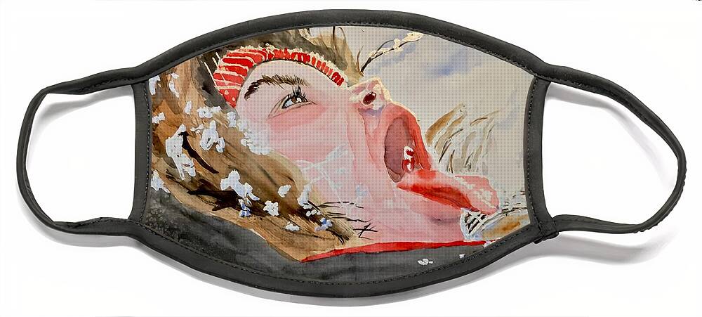 Watercolor Face Mask featuring the painting Snow Catcher by Bryan Brouwer