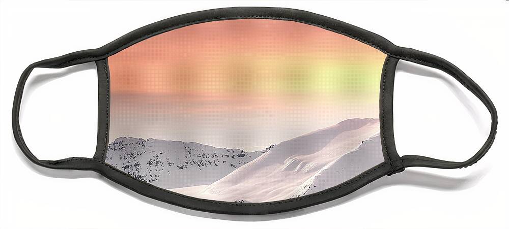 Dusk Face Mask featuring the photograph Snow-covered mountains of Svalbard at dusk by Jane Rix