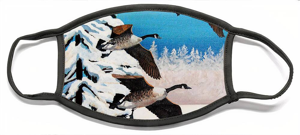 Nature Face Mask featuring the painting Snow Geese by Vallee Johnson