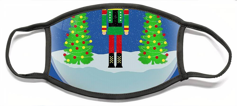  Face Mask featuring the digital art Snow Globe Christmas Nutcracker by Donna Mibus