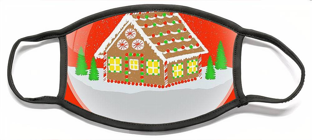  Face Mask featuring the digital art Snow Globe Gingerbread House by Donna Mibus