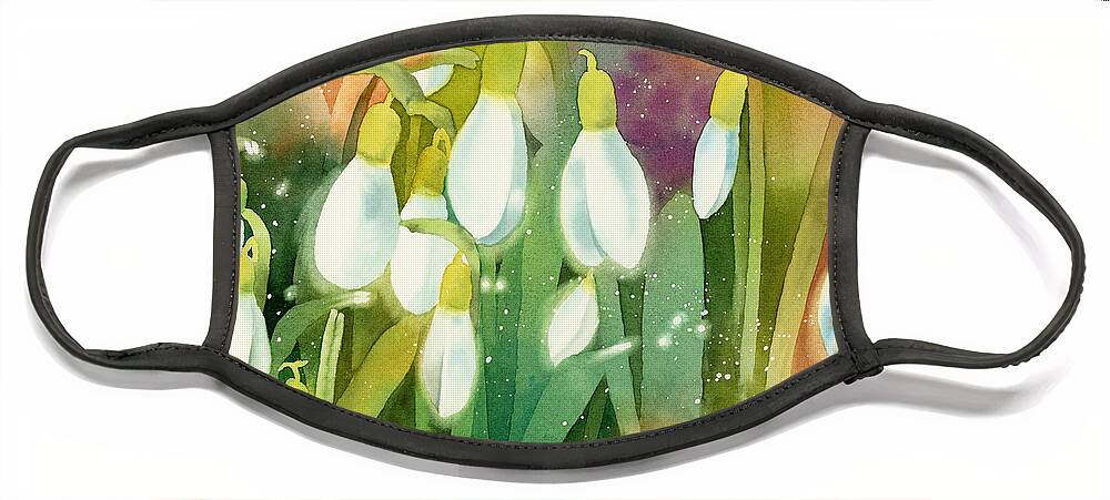 Snowdrops Face Mask featuring the painting Snowdrops - Magical Lanterns by Espero Art