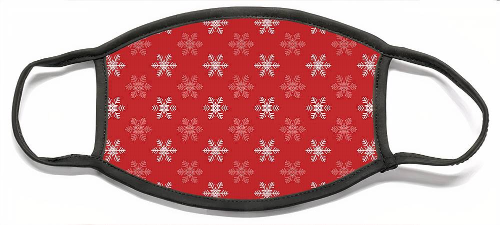 Snowflake Patterns Face Mask featuring the digital art Snowflake Pattern in Red and White by Eclectic at Heart