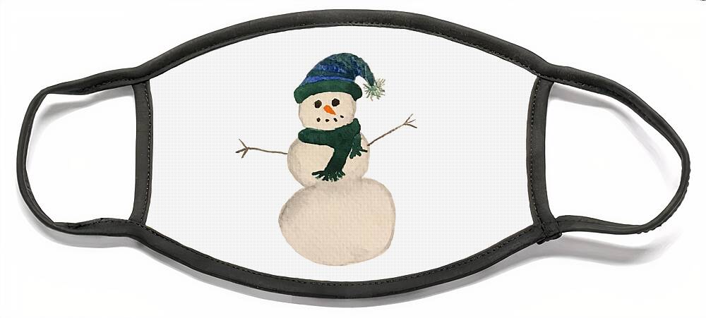 Snowman Face Mask featuring the painting Snowman with Tassel Hat by Lisa Neuman