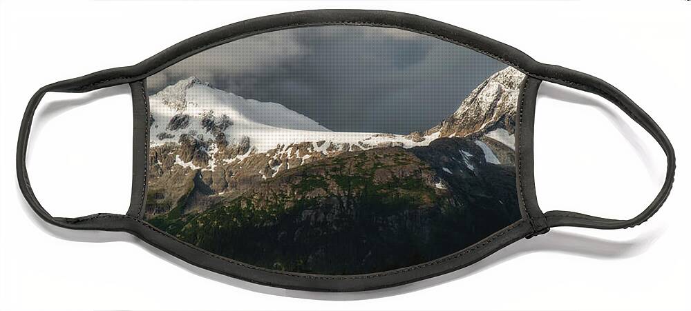 Brown Face Mask featuring the photograph Snowy Mountains in Skagway by Robert J Wagner