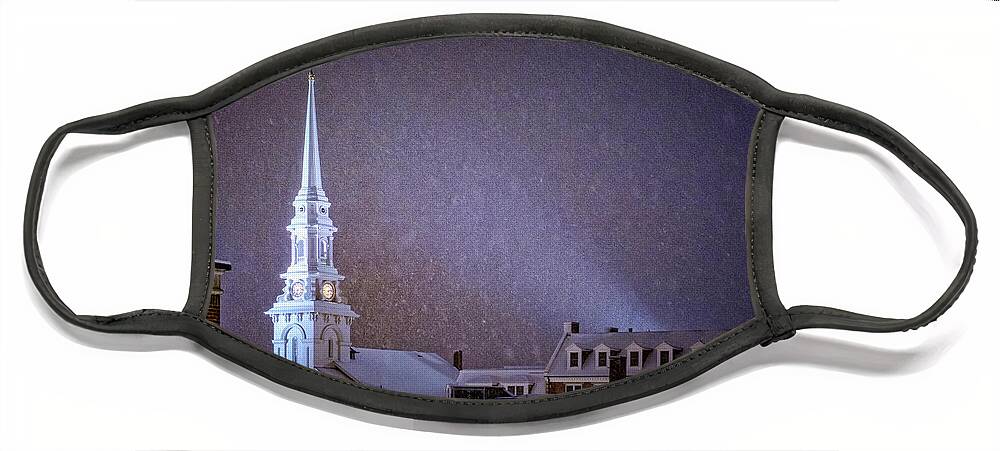 New Hampshire Face Mask featuring the photograph Snowy Night, North Church. by Jeff Sinon