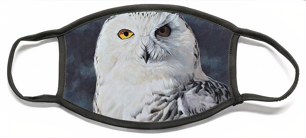 Snowy Owl Face Mask featuring the painting Snowy Owl by Alan M Hunt