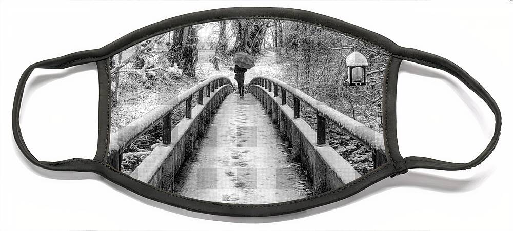 Bridge Face Mask featuring the photograph Snowy Walk in Black and White by Debra and Dave Vanderlaan