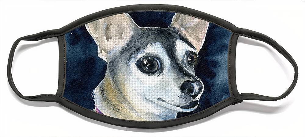 Chihuahua Face Mask featuring the painting Sophie - Chihuahua dog painting by Dora Hathazi Mendes