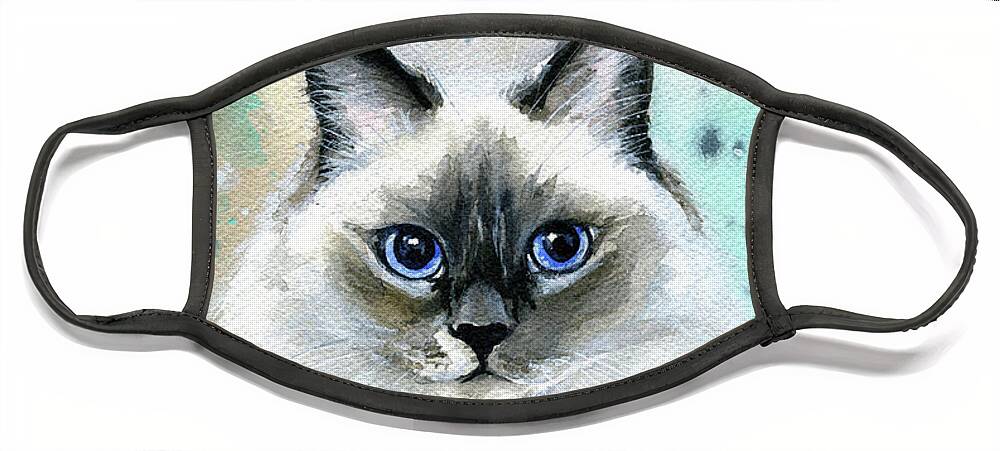 Cat Face Mask featuring the painting Sophie Fluffy Cat Painting by Dora Hathazi Mendes