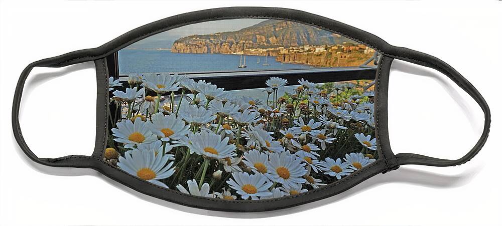 Sorrento Face Mask featuring the photograph Sorrento - View with Flowers by Yvonne Jasinski
