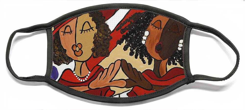 Sisterhood Face Mask featuring the painting Soul Sistas by Chiquita Howard-Bostic