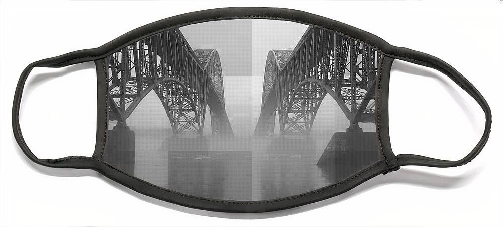 South Grand Island Bridge Face Mask featuring the photograph South Grand Island Bridge in the Fog by Tony Lee