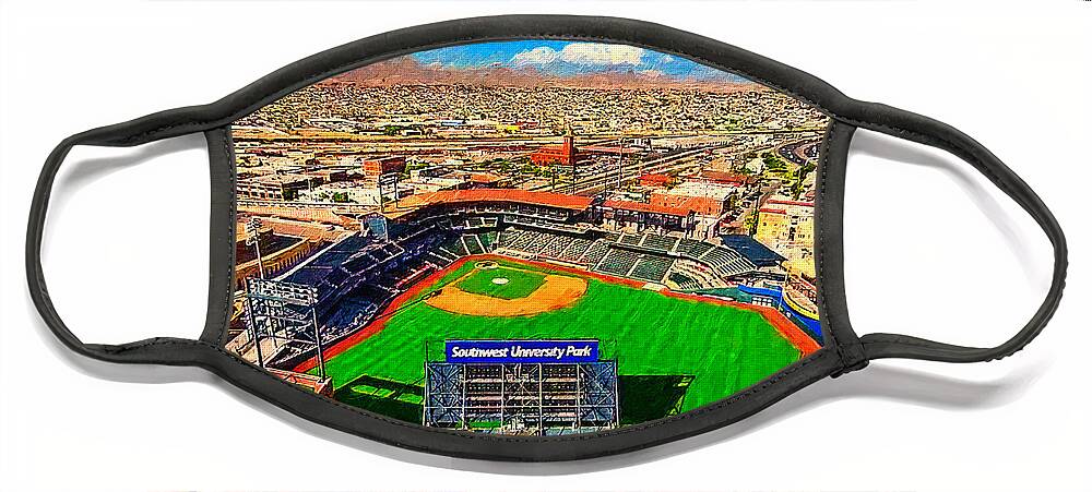 Southwest University Park Face Mask featuring the digital art Southwest University Park in El Paso, Texas - digital painting by Nicko Prints