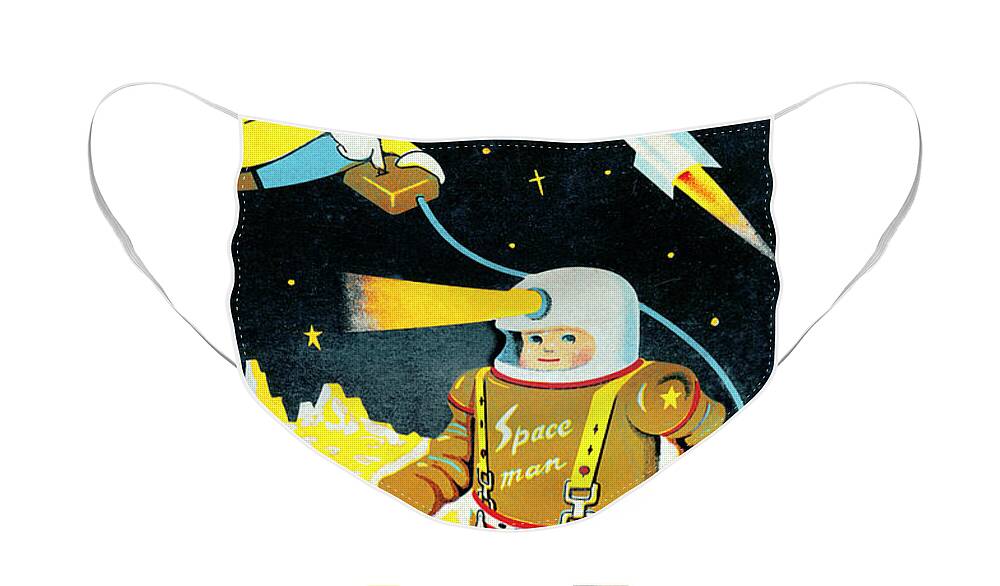 Vintage Toy Posters Face Mask featuring the drawing Space Commando by Vintage Toy Posters