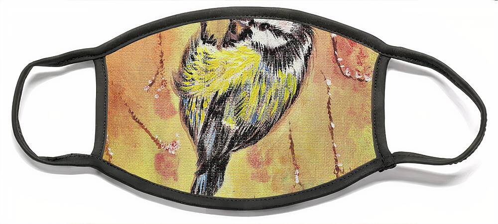 Acrylic Face Mask featuring the painting Sparrow who wants the berries by Remy Francis