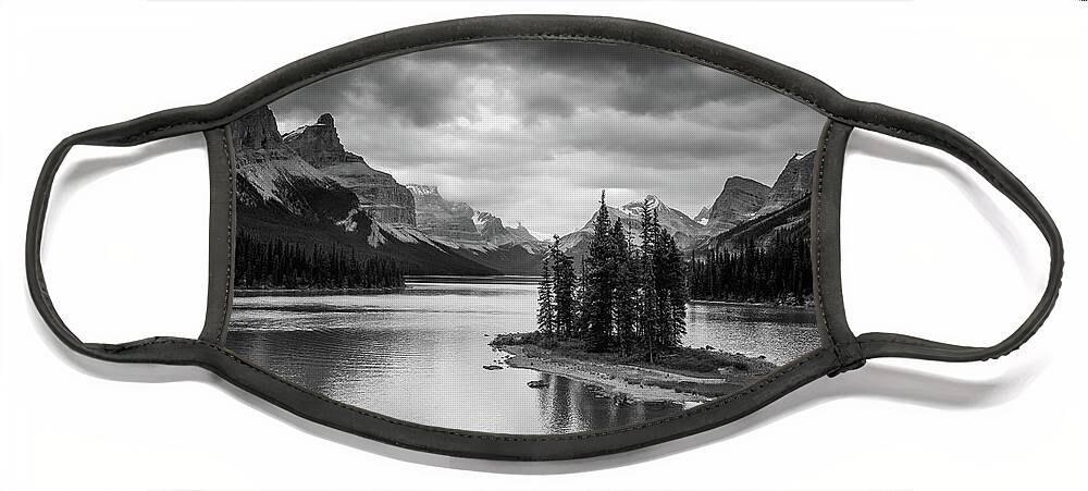 Spirit Island Face Mask featuring the photograph Spirit Island Black And White by Dan Sproul