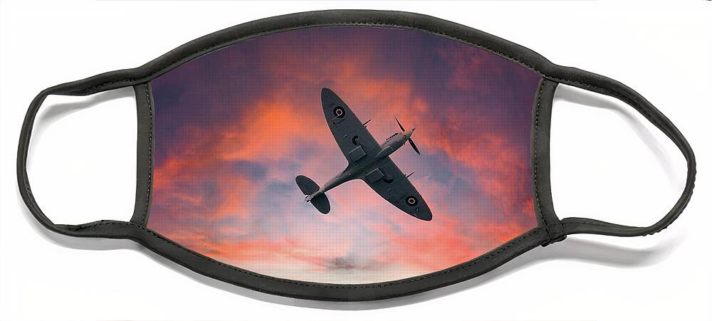 Eastbourne International Airshow Face Mask featuring the photograph Spitfire flying at sunset by Andrew Lalchan