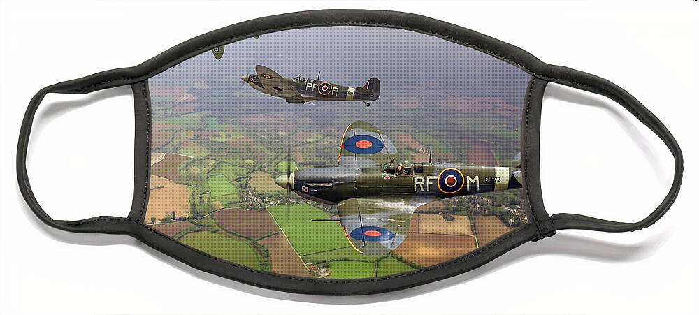 Spitfire Face Mask featuring the photograph Spitfire sweep colour version by Gary Eason