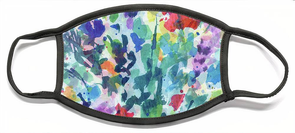Abstract Flowers Face Mask featuring the painting Splish Splash Abstract Cool Flowers The Burst Of Multicolor Watercolor Contemporary II by Irina Sztukowski