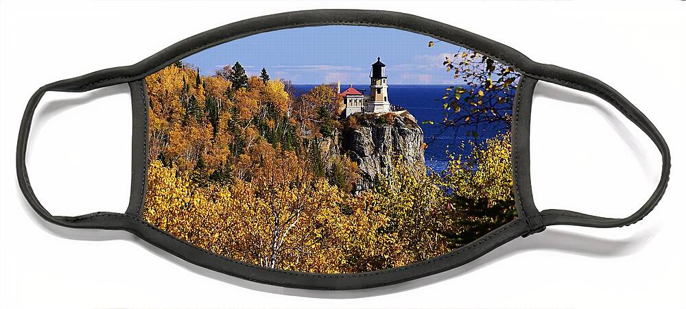 Photography Face Mask featuring the photograph Split Rock Lighthouse in the Fall by Larry Ricker