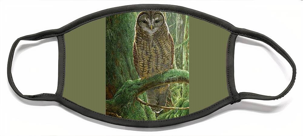 Spotted Owl Face Mask featuring the painting Spotted Owl by Barry Kent MacKay