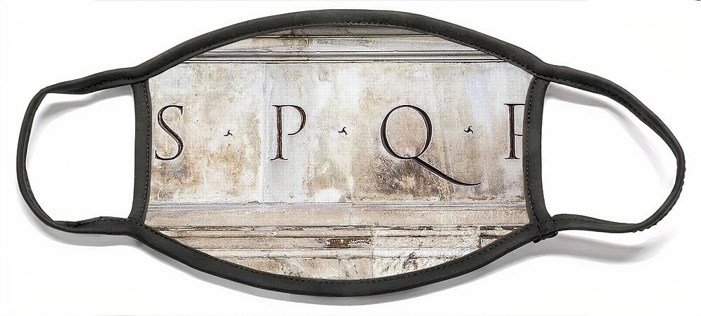 Rome Face Mask featuring the photograph SPQR engraved on stone in Rome, Italy by Fabiano Di Paolo