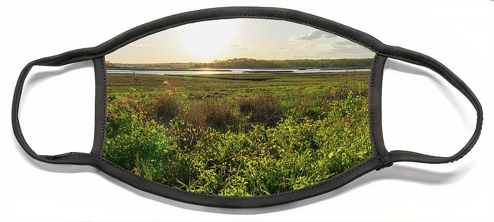 Panorama Face Mask featuring the photograph Spring Afternoon in the Marsh Panorama by Marianne Campolongo