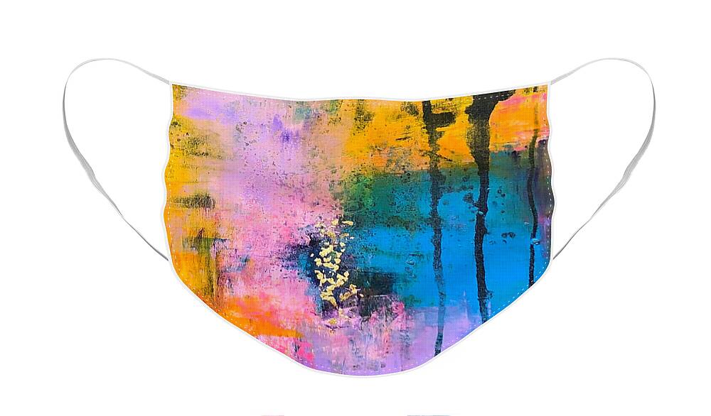Abstract Face Mask featuring the painting Spring Lilacs by Mary Mirabal