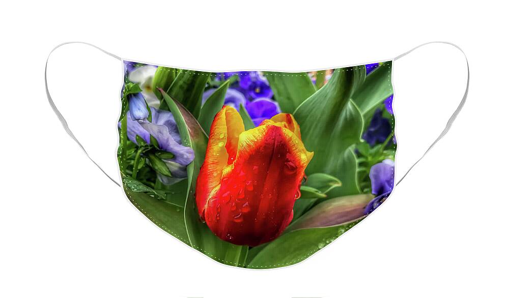 Tulips Face Mask featuring the photograph Spring Tulips Covered in Raindrops by Michael Dean Shelton
