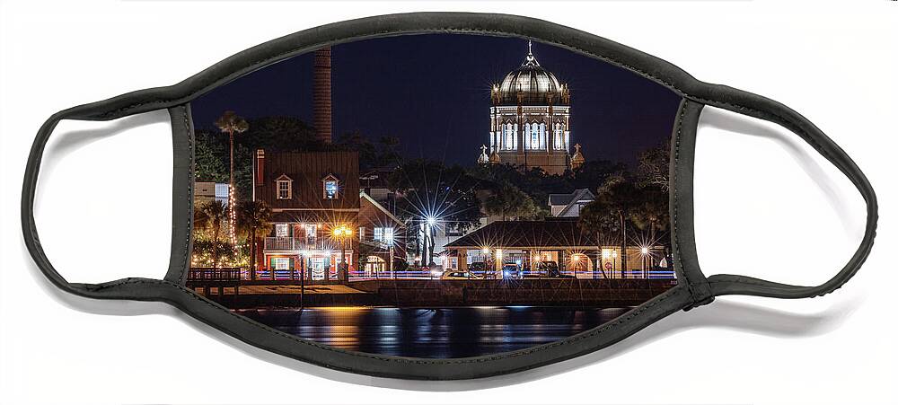 Landscape Face Mask featuring the photograph St. Augustine Bayfront At Night by Bryan Williams