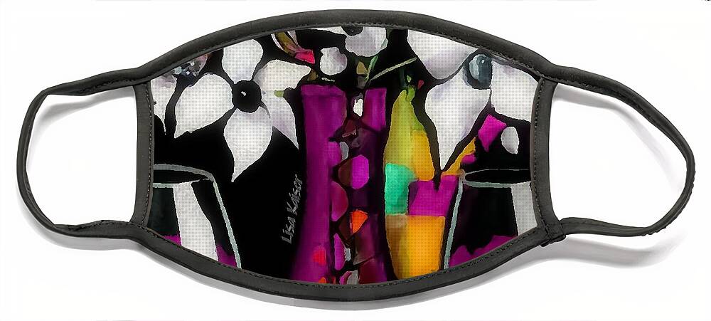 Stained Face Mask featuring the painting Stained Glass Vase With Wine by Lisa Kaiser