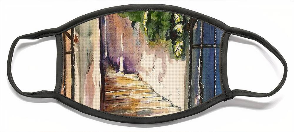 Stairway Face Mask featuring the painting Stairway to Heaven by Sonia Mocnik