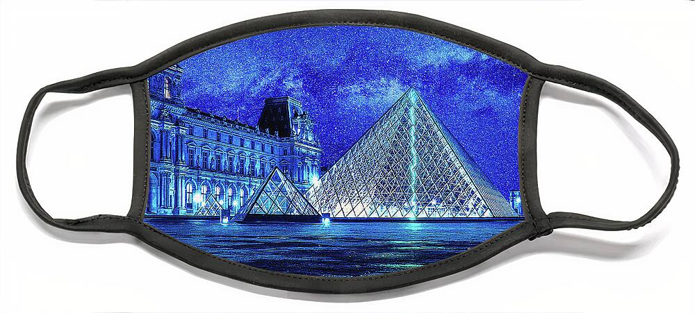 Louvre Face Mask featuring the digital art Starry sky over the Louvre by Alex Mir